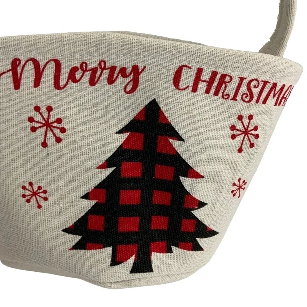 Simply Holiday Canvas Christmas Basket Lined Tote Buffalo Check Plaid